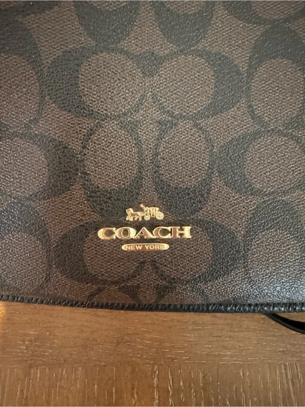 Coach Brown Signature Print Purse with Black Trim